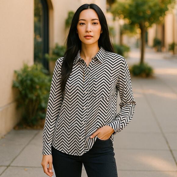 Sport Max Code Striped Button Up Blouse Medium MSRP $475 - Picture 1 of 4
